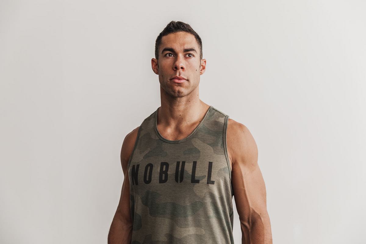 Nobull Men\'s Tank Tops Green Camo | Australia (TV9628)